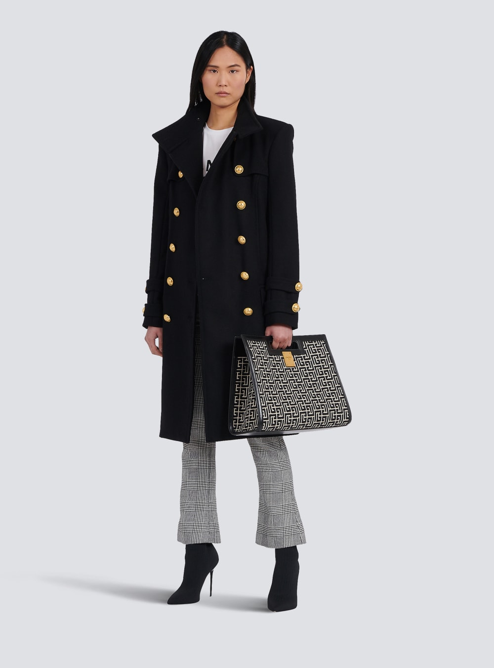 Women's Balmain Long Wool And Cashmere With Double-breasted Gold-tone Buttoned Fastening Jackets Black | USA SYMuvImk