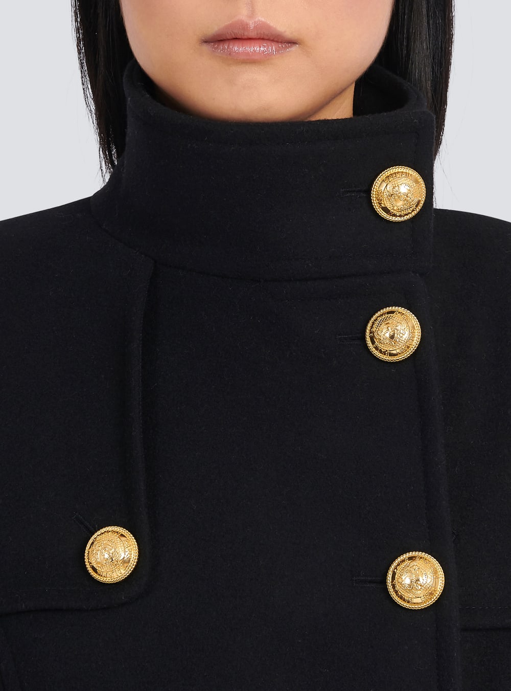 Women's Balmain Long Wool And Cashmere With Double-breasted Gold-tone Buttoned Fastening Jackets Black | USA SYMuvImk