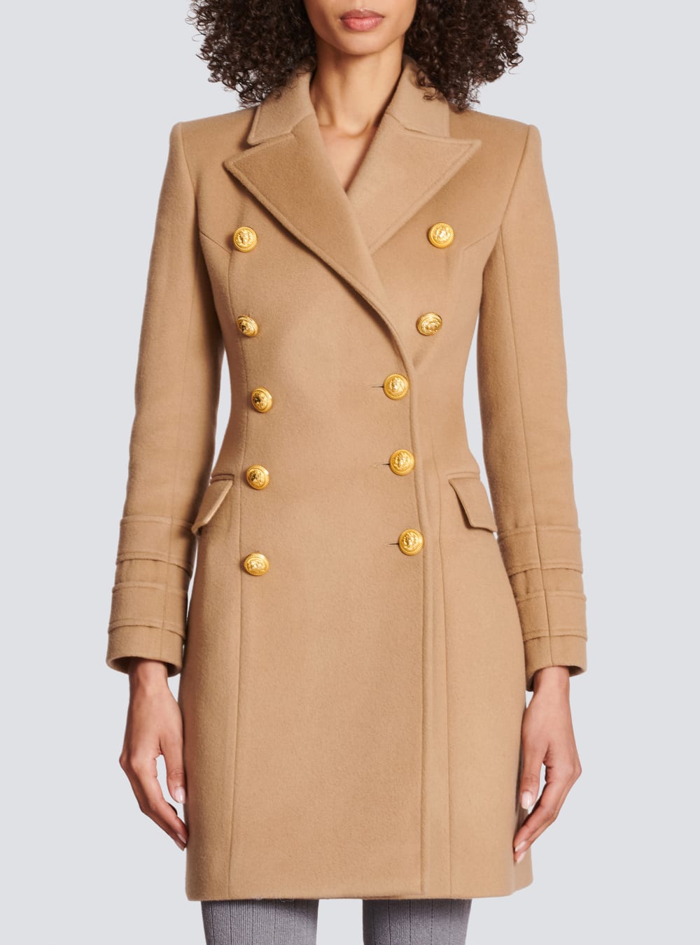 Women's Balmain Long Wool Double-breasted Jackets Brown | USA gBe7xtjj