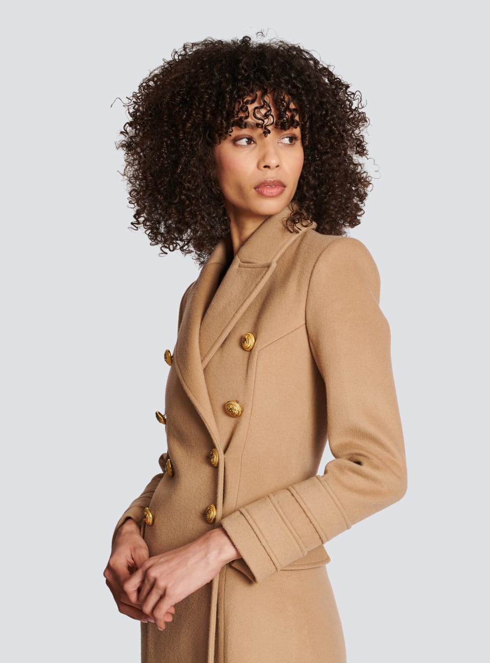 Women's Balmain Long Wool Double-breasted Jackets Brown | USA gBe7xtjj