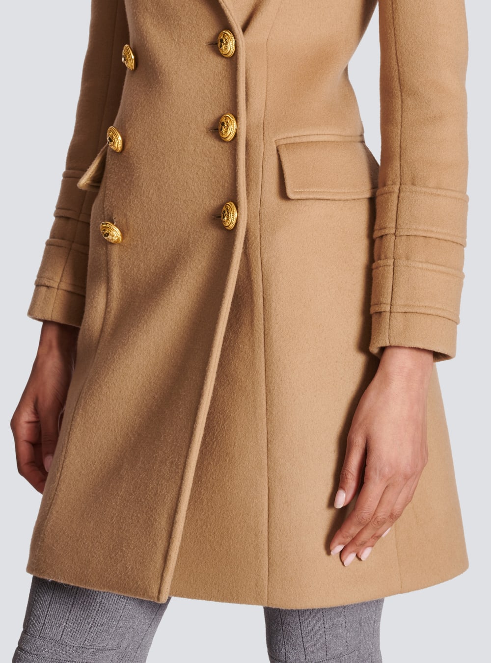 Women's Balmain Long Wool Double-breasted Jackets Brown | USA gBe7xtjj