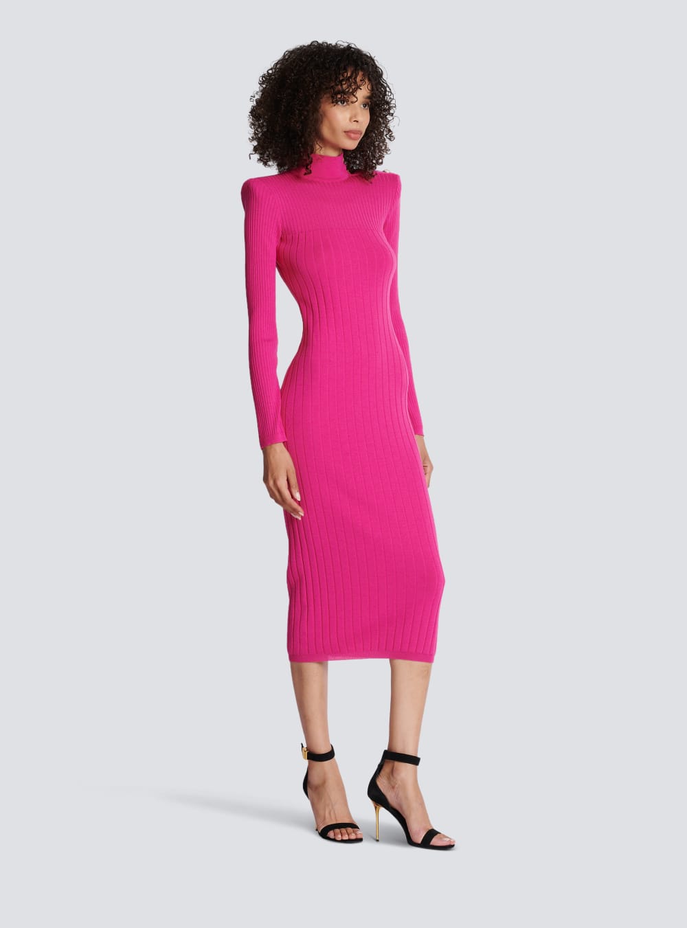 Women's Balmain Long Wool Dress Pink | USA Amcrf4O8