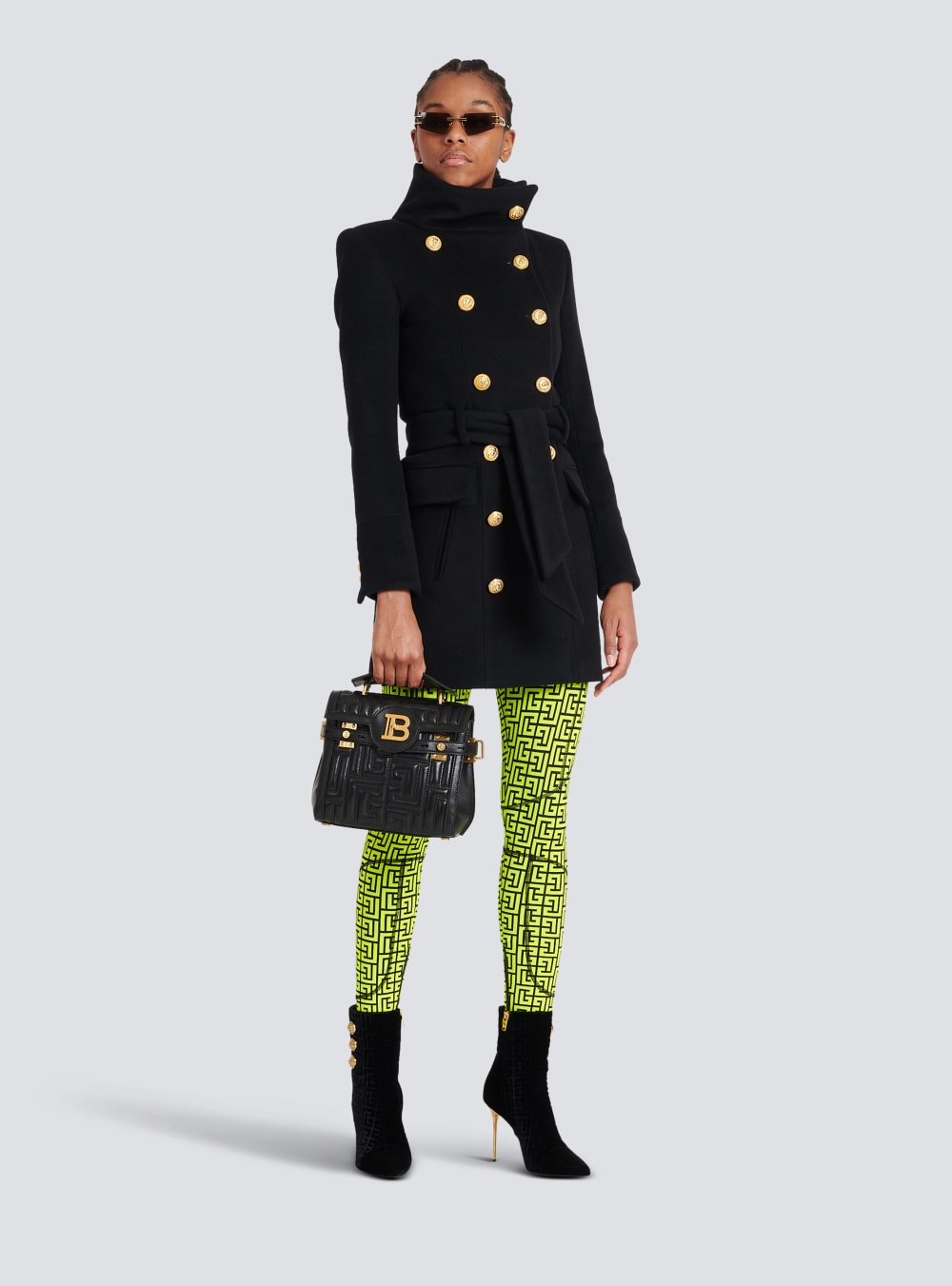 Women's Balmain Long Wool With Double-breasted Gold-tone Buttoned Fastening Jackets Black | USA vQUZioVR