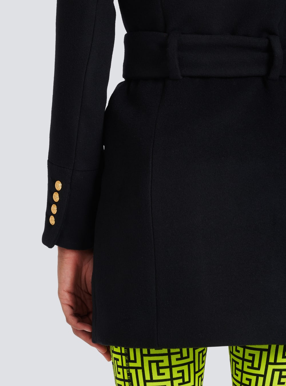 Women's Balmain Long Wool With Double-breasted Gold-tone Buttoned Fastening Jackets Black | USA vQUZioVR