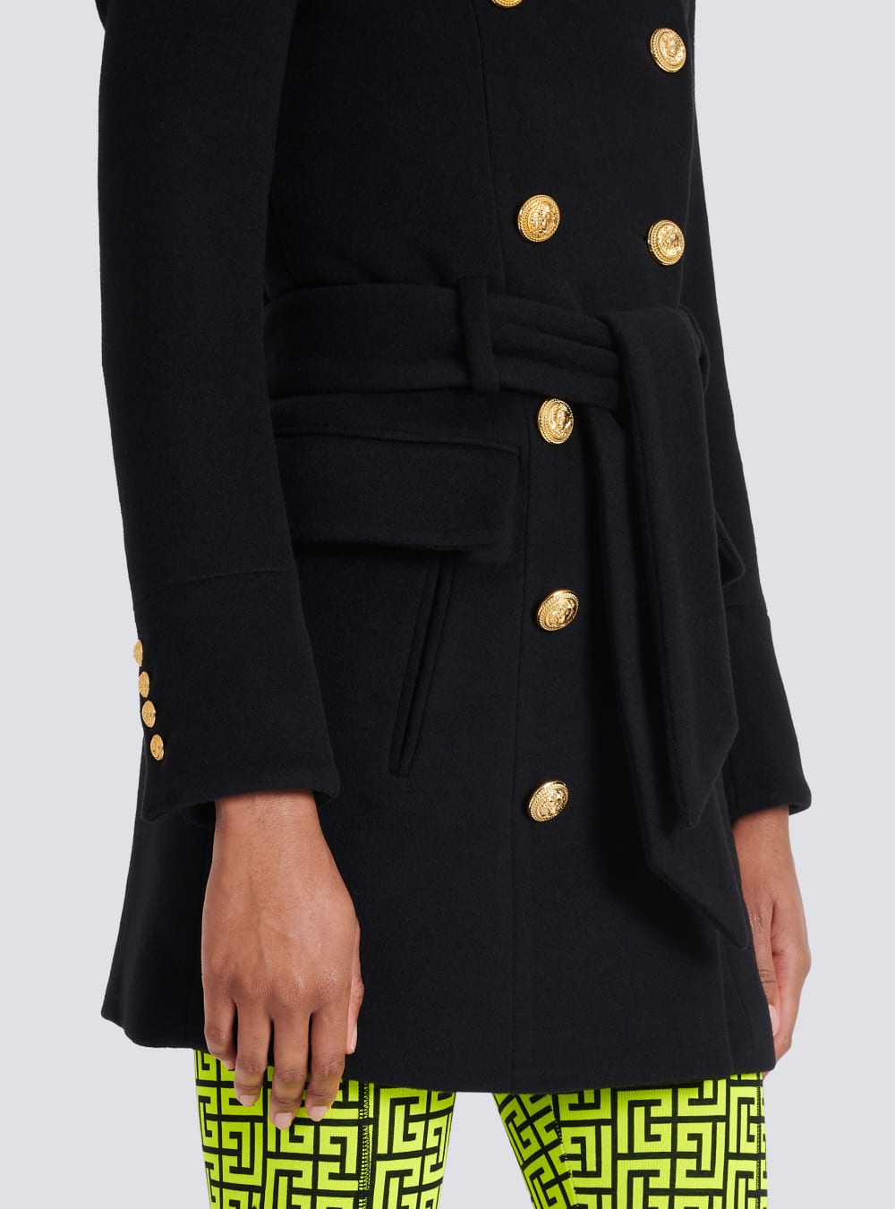 Women's Balmain Long Wool With Double-breasted Gold-tone Buttoned Fastening Jackets Black | USA vQUZioVR