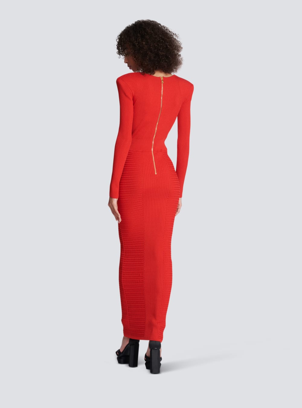 Women's Balmain Longcon Knit Dress Red | USA 5x3z8Aor