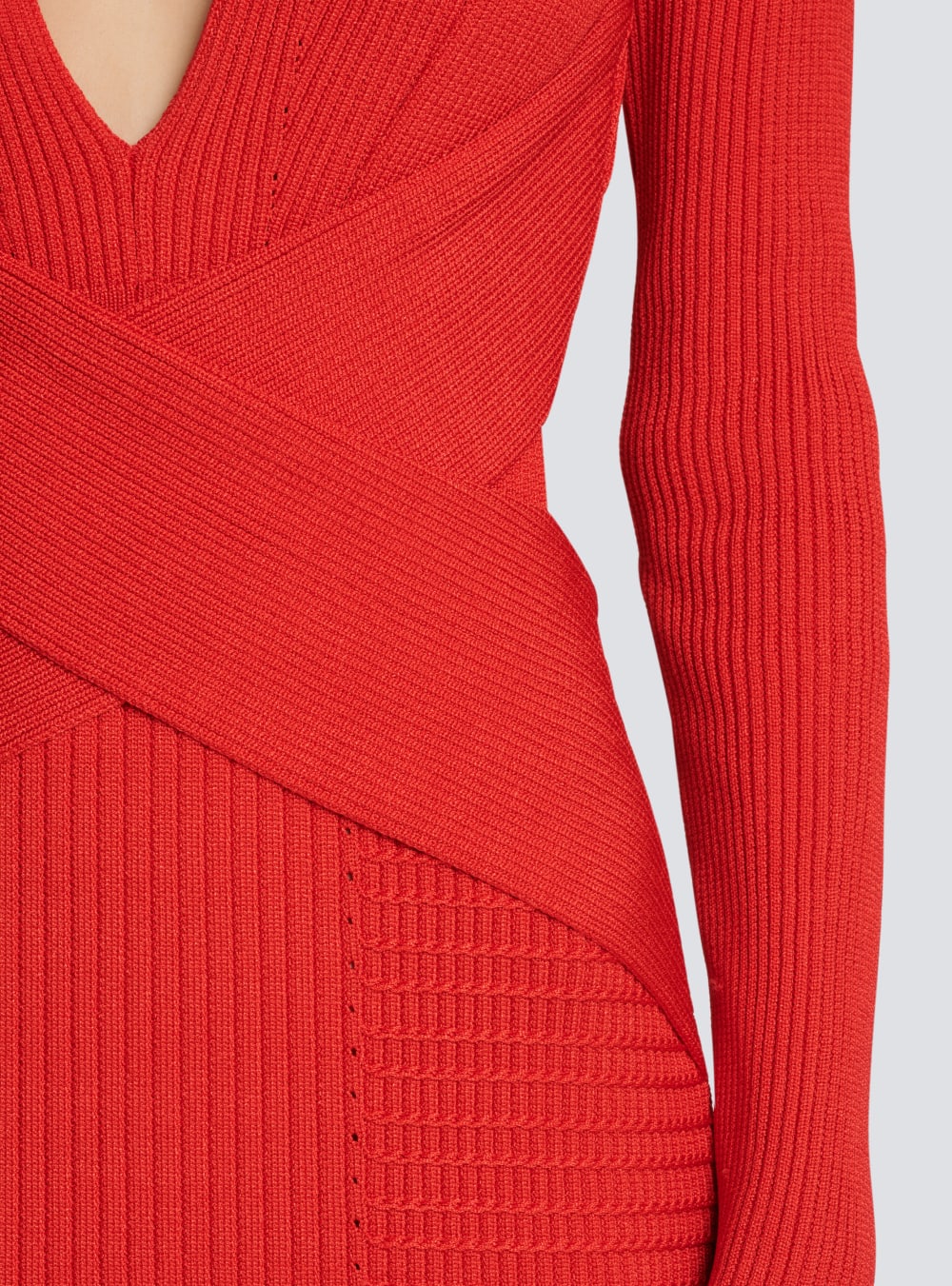 Women's Balmain Longcon Knit Dress Red | USA 5x3z8Aor