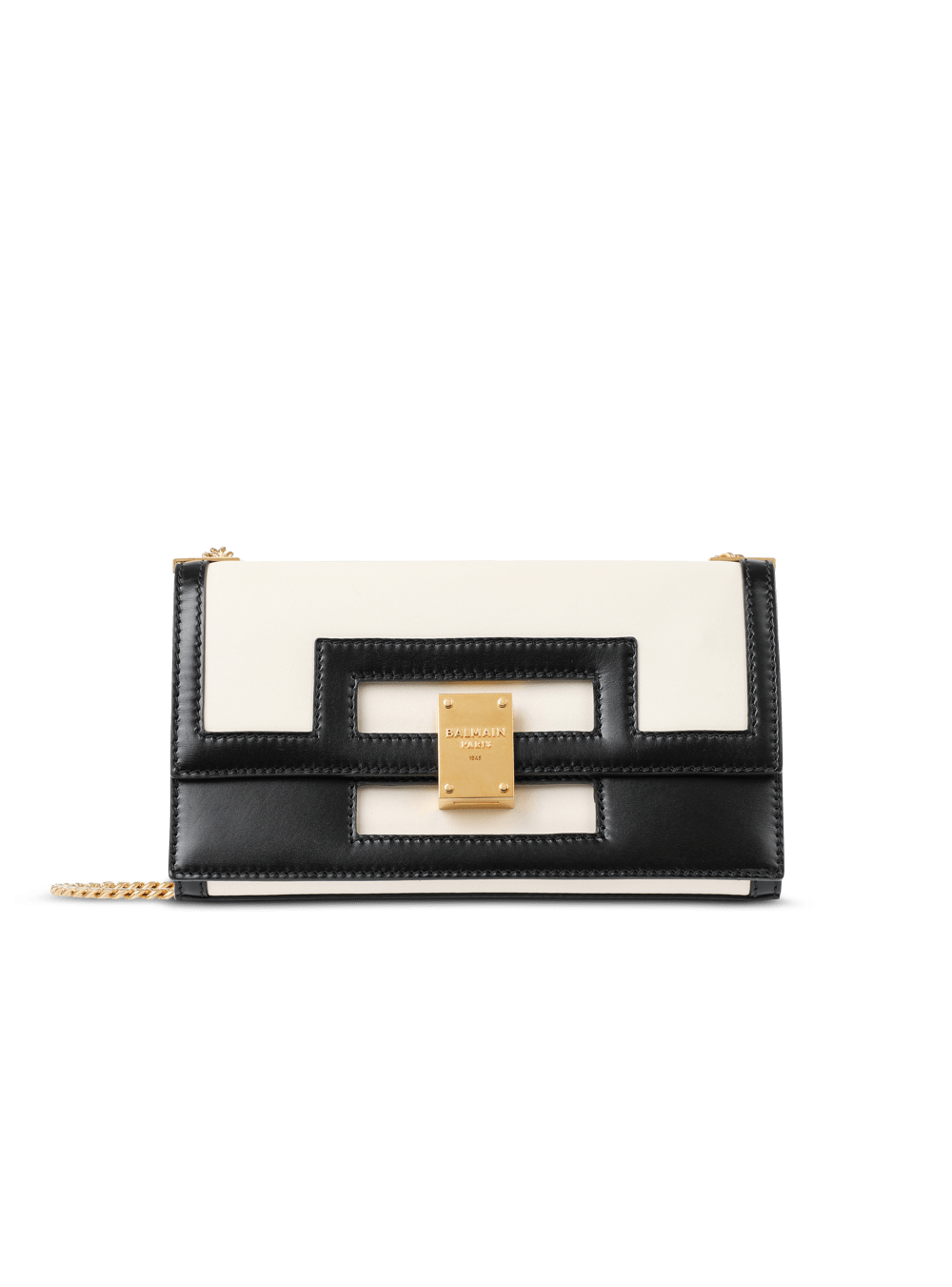 Women\'s Balmain Medium-sized Black And White Leather 1945 Heritage Shoulder Bags White | USA qDbi3016