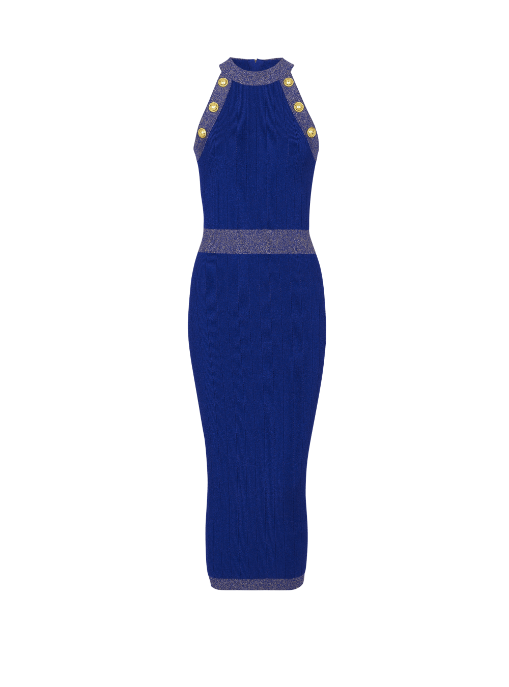 Women\'s Balmain Metallic Knit Midi Dress Blue | USA sCq8mJV2