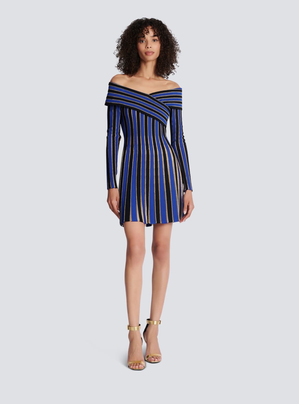 Women's Balmain Metallic Striped Knit Dress Blue | USA vrDqnFcK