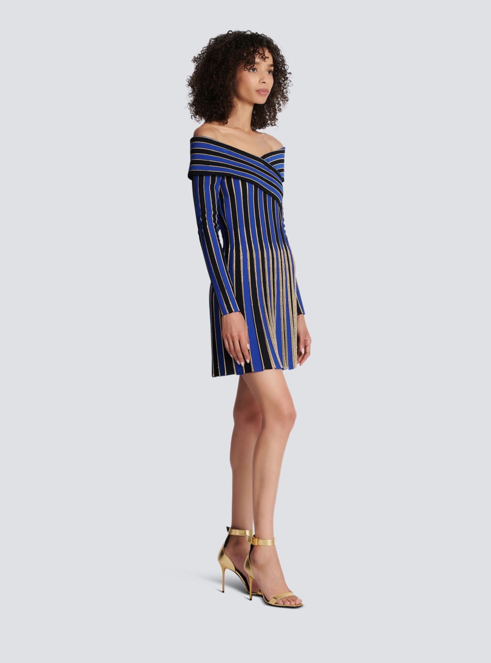 Women's Balmain Metallic Striped Knit Dress Blue | USA vrDqnFcK