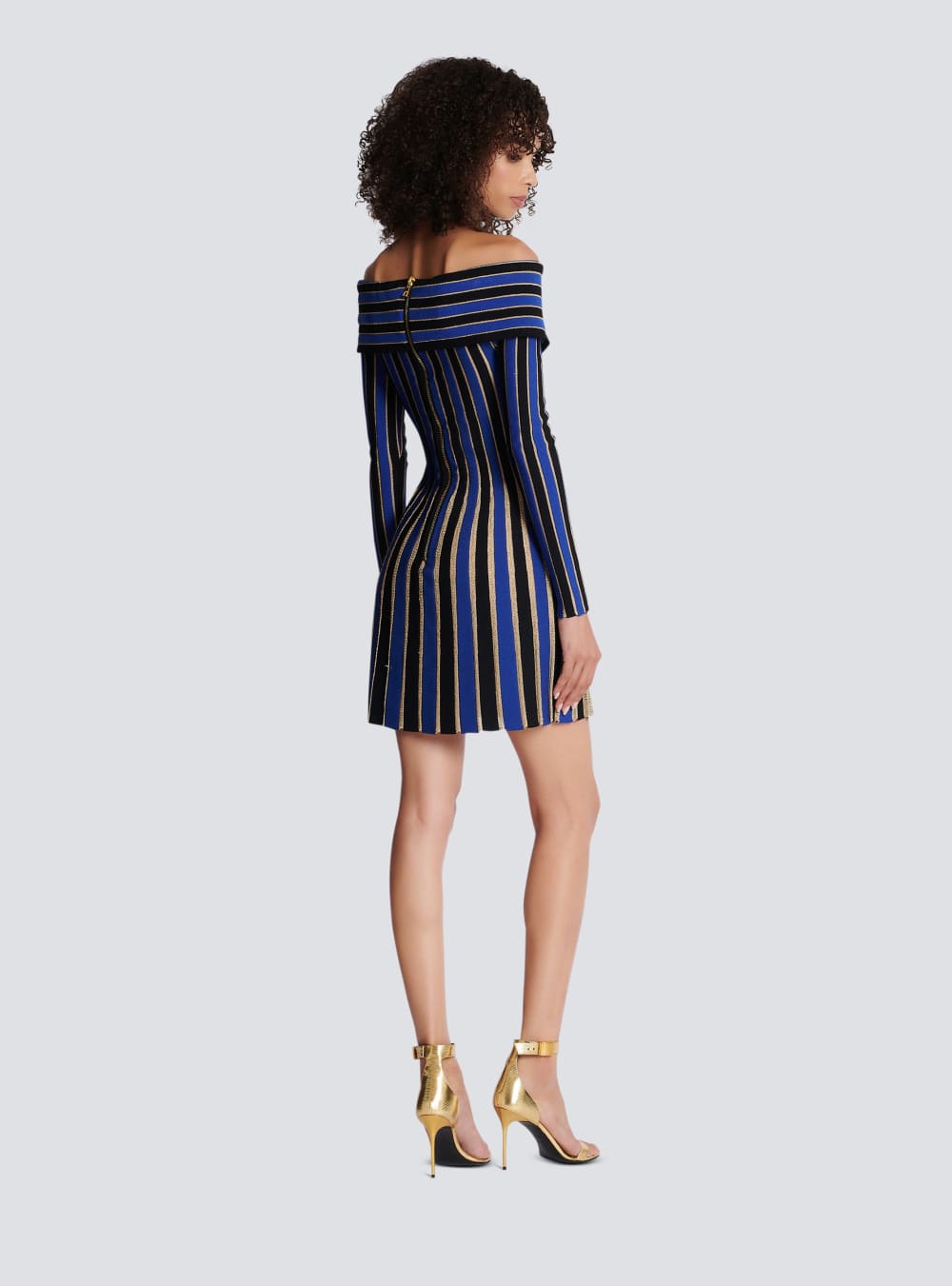 Women's Balmain Metallic Striped Knit Dress Blue | USA vrDqnFcK