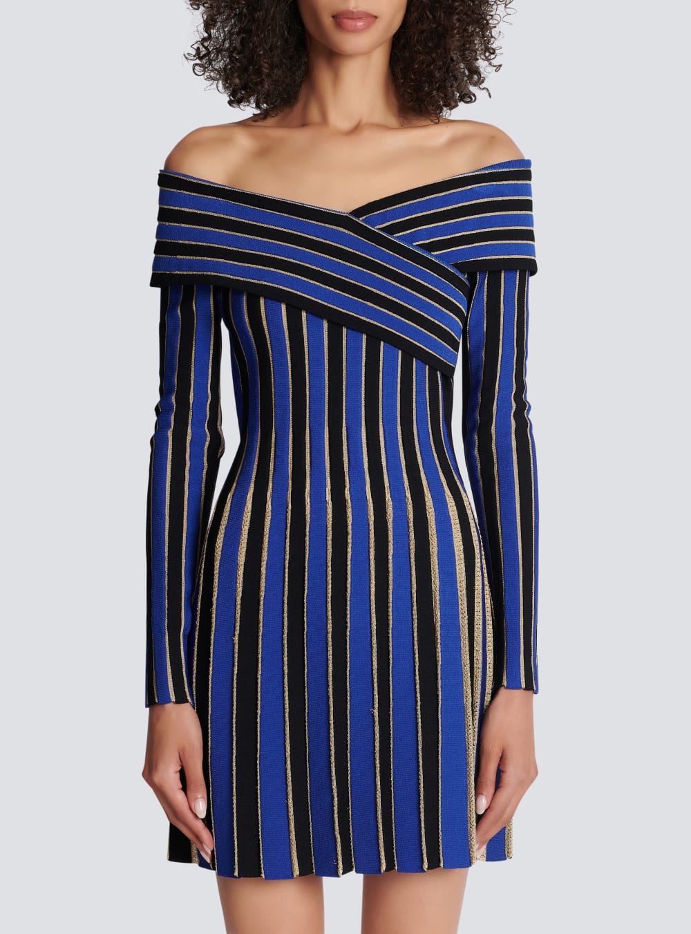 Women's Balmain Metallic Striped Knit Dress Blue | USA vrDqnFcK