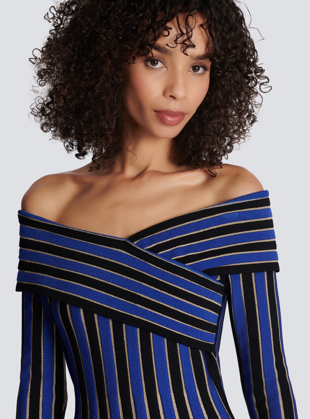 Women's Balmain Metallic Striped Knit Dress Blue | USA vrDqnFcK