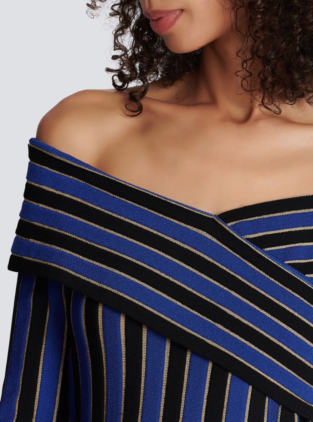 Women's Balmain Metallic Striped Knit Dress Blue | USA vrDqnFcK