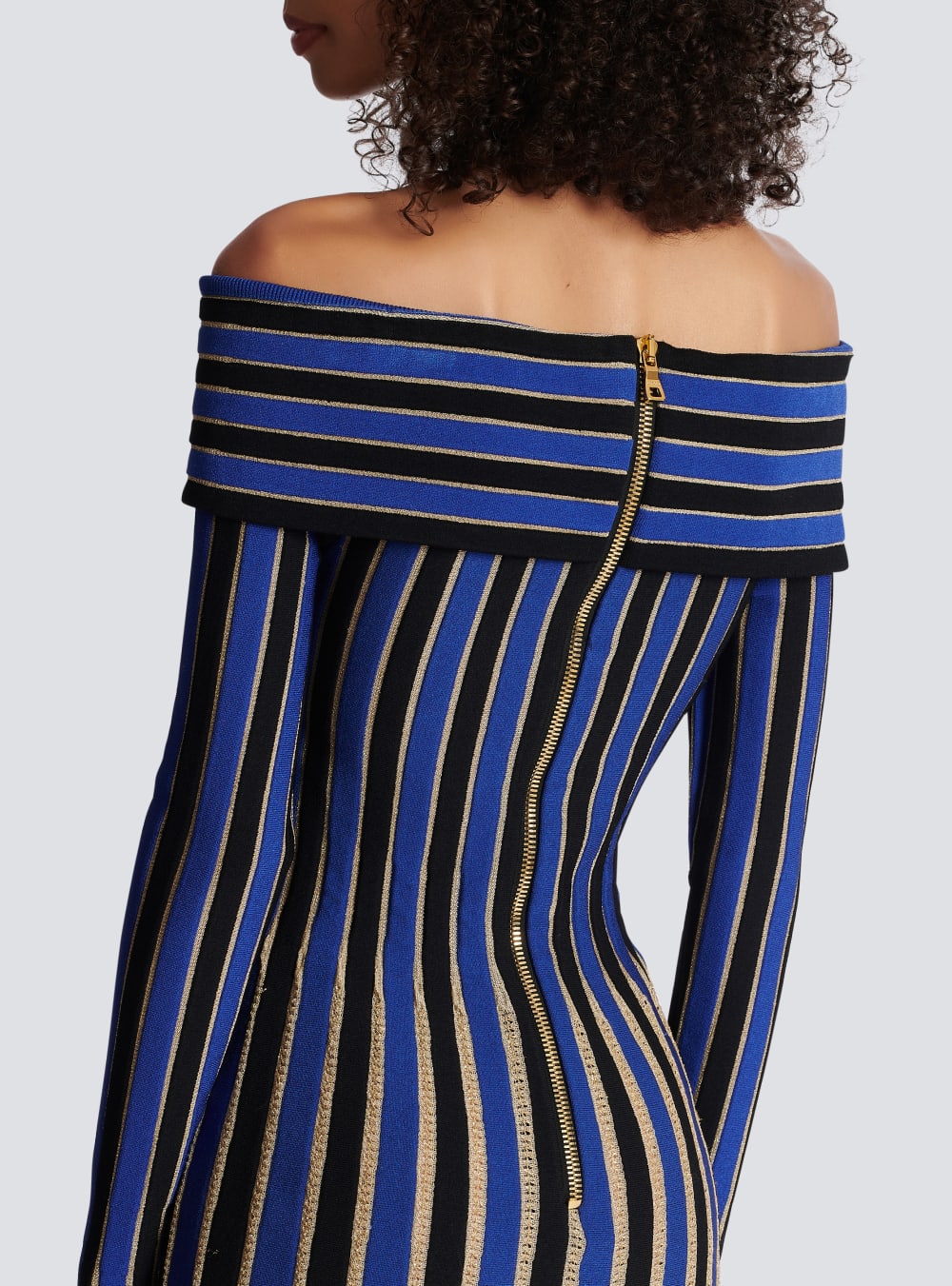 Women's Balmain Metallic Striped Knit Dress Blue | USA vrDqnFcK