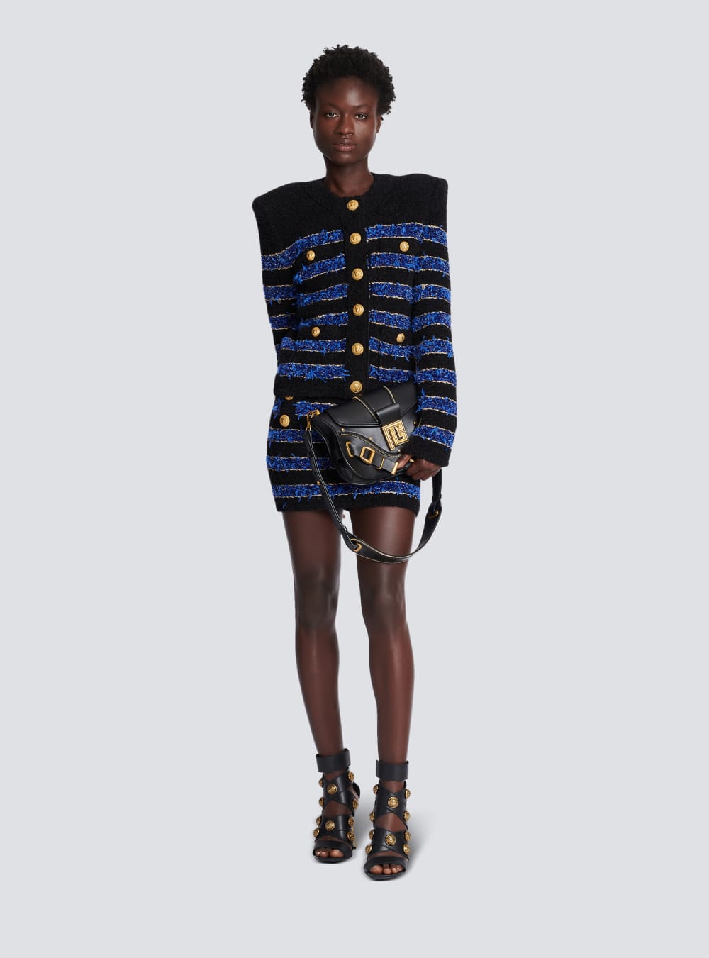 Women's Balmain Metallic Striped Tweed Jackets Blue | USA MLk3vUuR