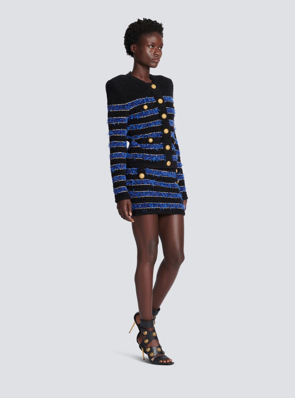 Women's Balmain Metallic Striped Tweed Jackets Blue | USA MLk3vUuR