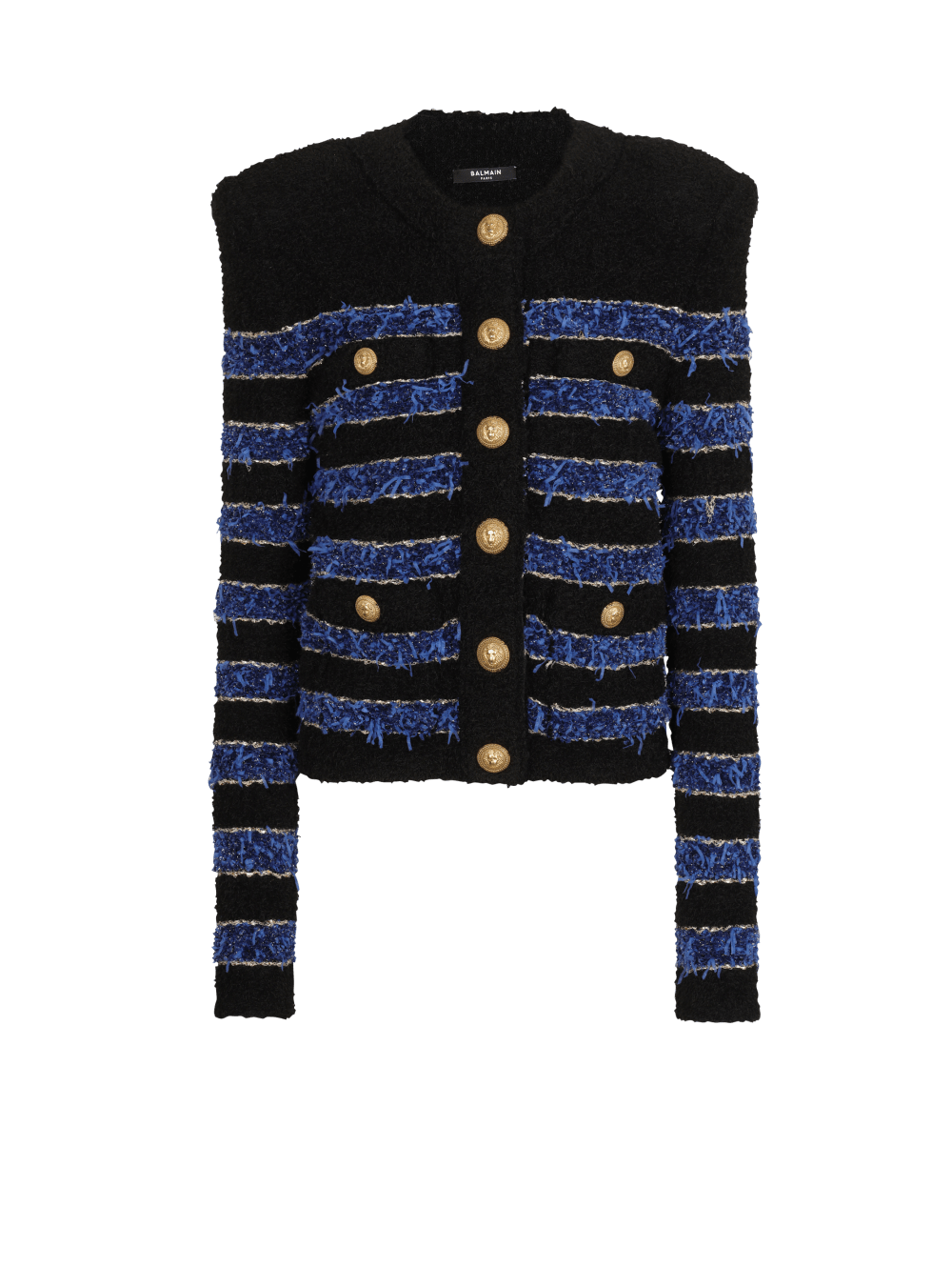 Women\'s Balmain Metallic Striped Tweed Jackets Blue | USA MLk3vUuR