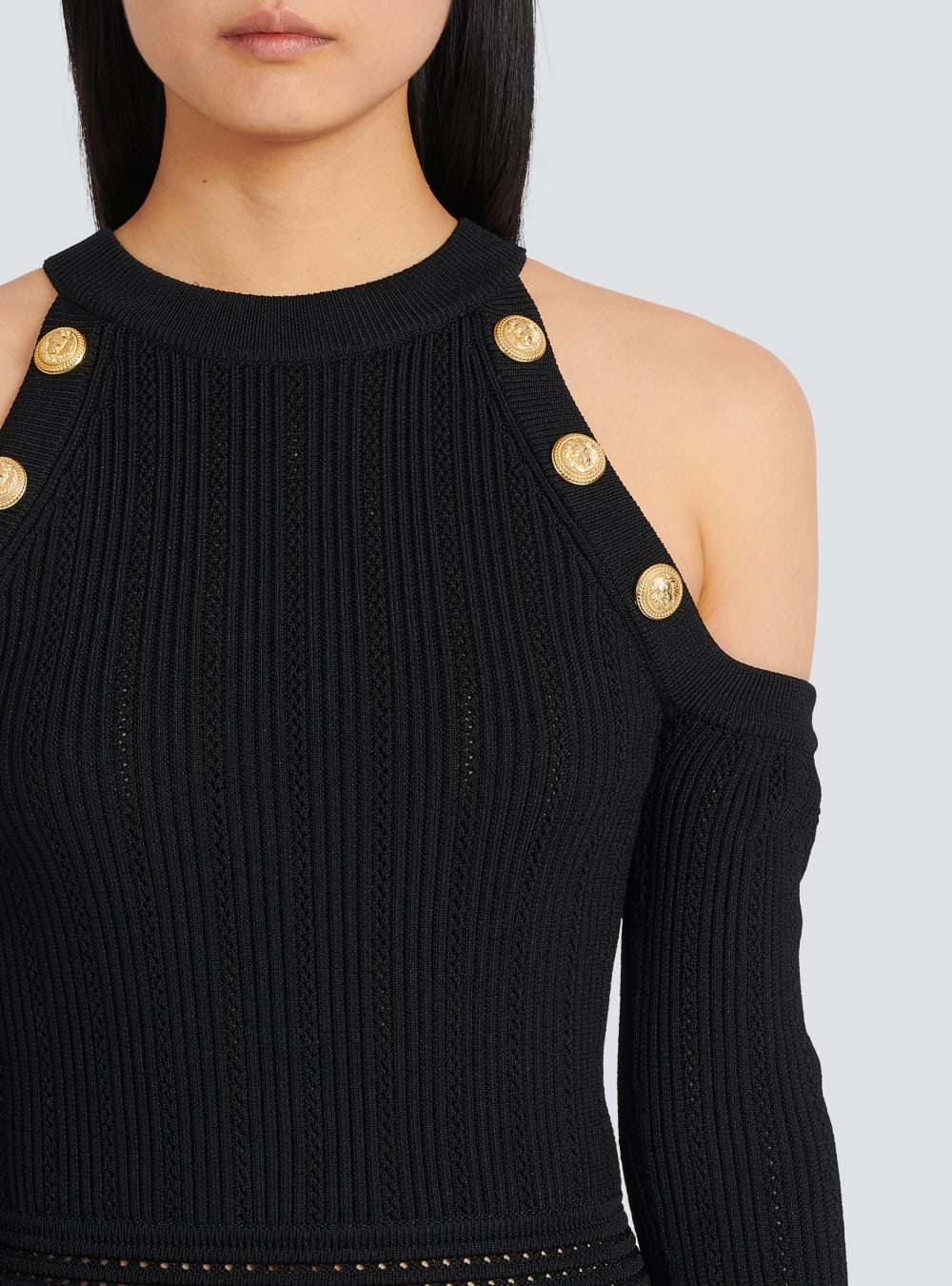 Women's Balmain Mid-length Knit Dress Black | USA F0oPB5TM