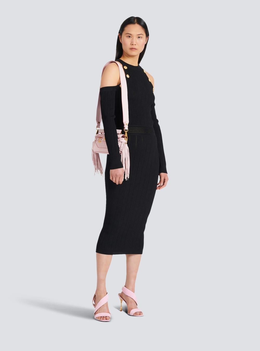 Women's Balmain Mid-length Knit Dress Black | USA F0oPB5TM