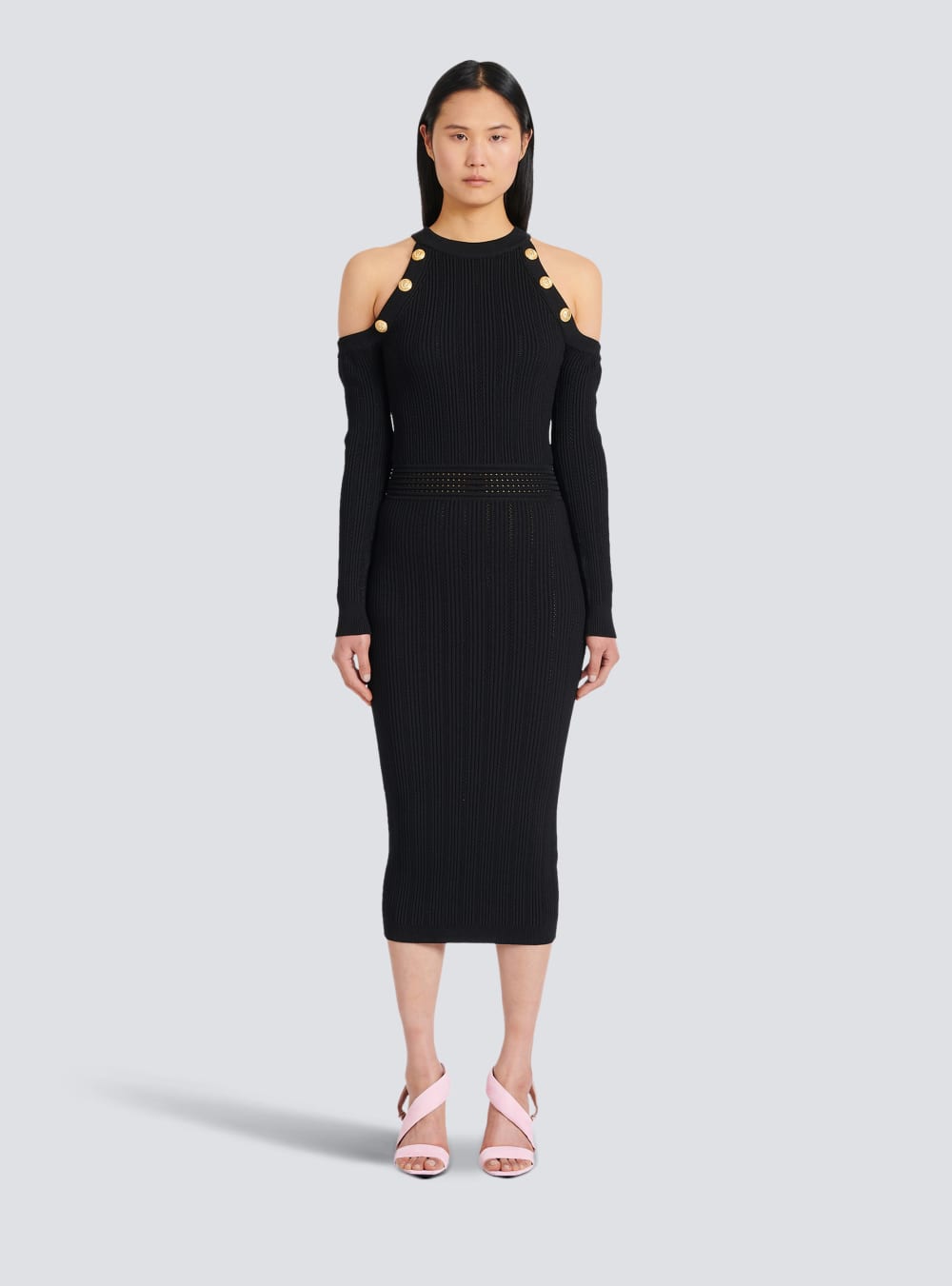 Women's Balmain Mid-length Knit Dress Black | USA F0oPB5TM