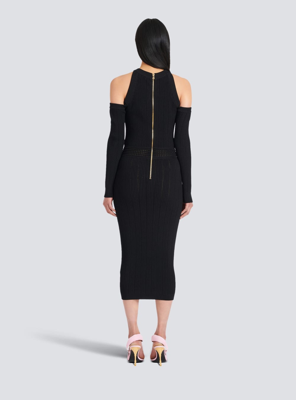 Women's Balmain Mid-length Knit Dress Black | USA F0oPB5TM