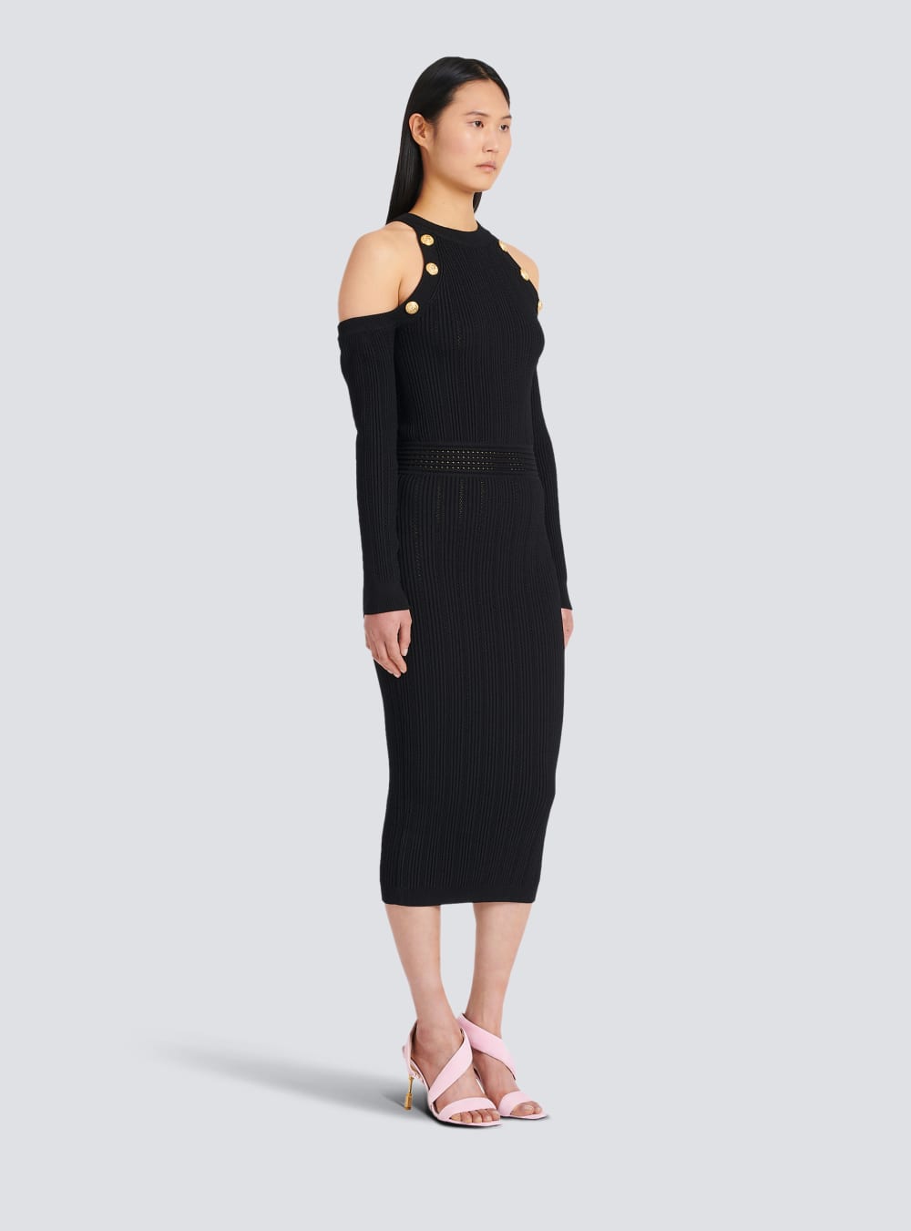 Women's Balmain Mid-length Knit Dress Black | USA F0oPB5TM