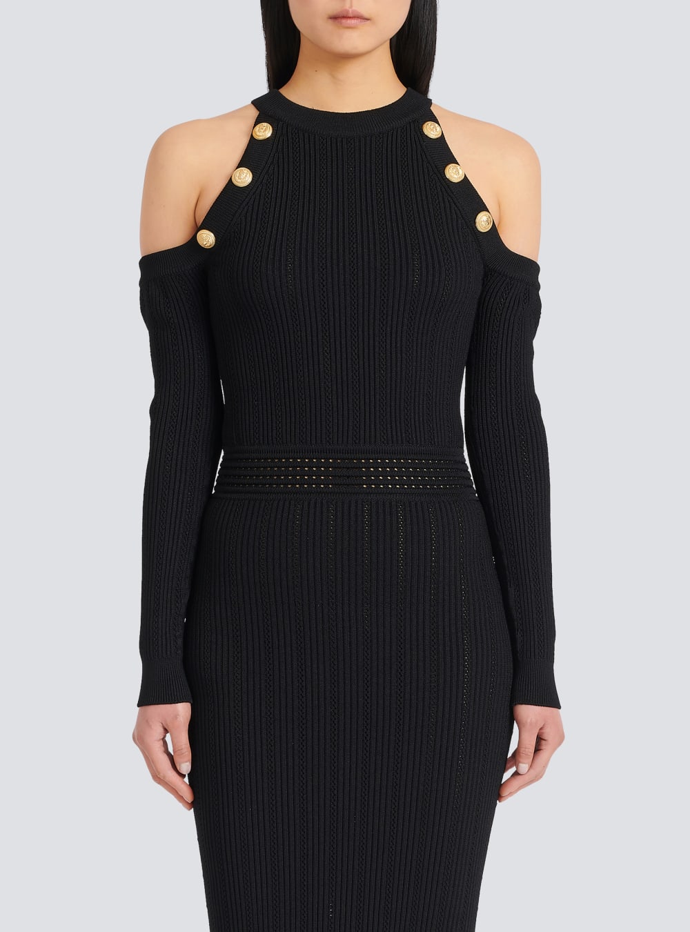 Women's Balmain Mid-length Knit Dress Black | USA F0oPB5TM