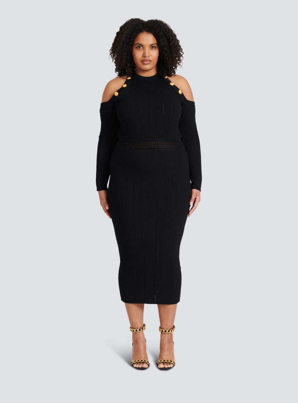 Women's Balmain Mid-length Knit Dress Black | USA F0oPB5TM