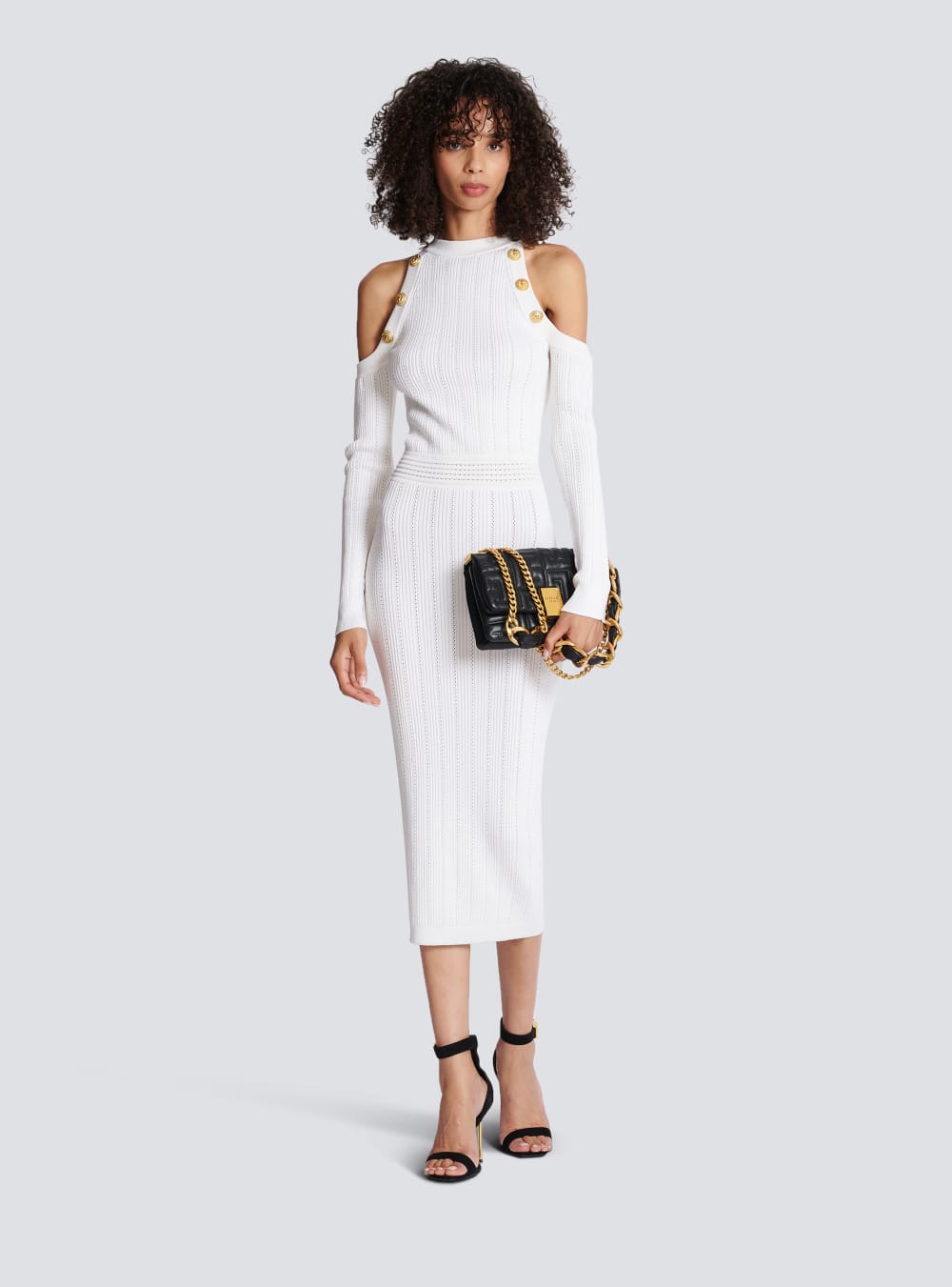 Women's Balmain Mid-length Knit Dress White | USA 5yUCaHGm