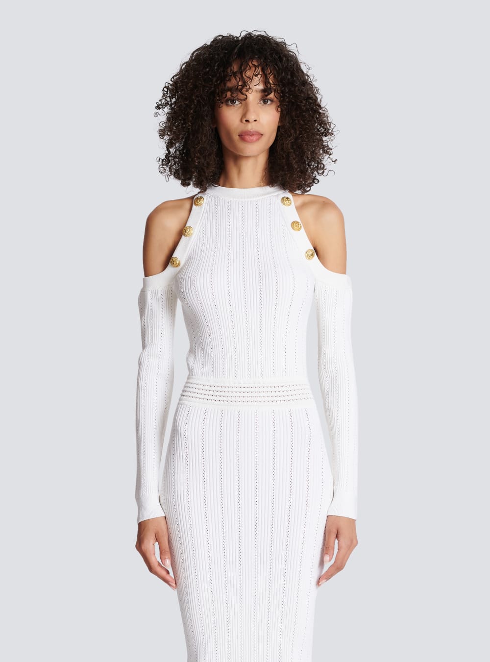 Women's Balmain Mid-length Knit Dress White | USA 5yUCaHGm