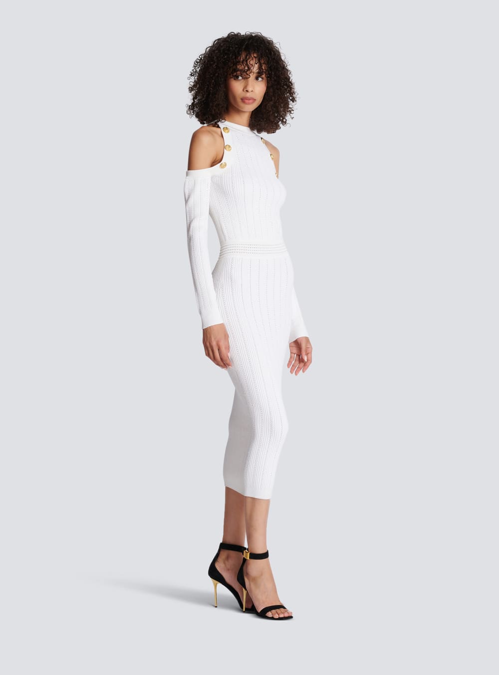 Women's Balmain Mid-length Knit Dress White | USA 5yUCaHGm