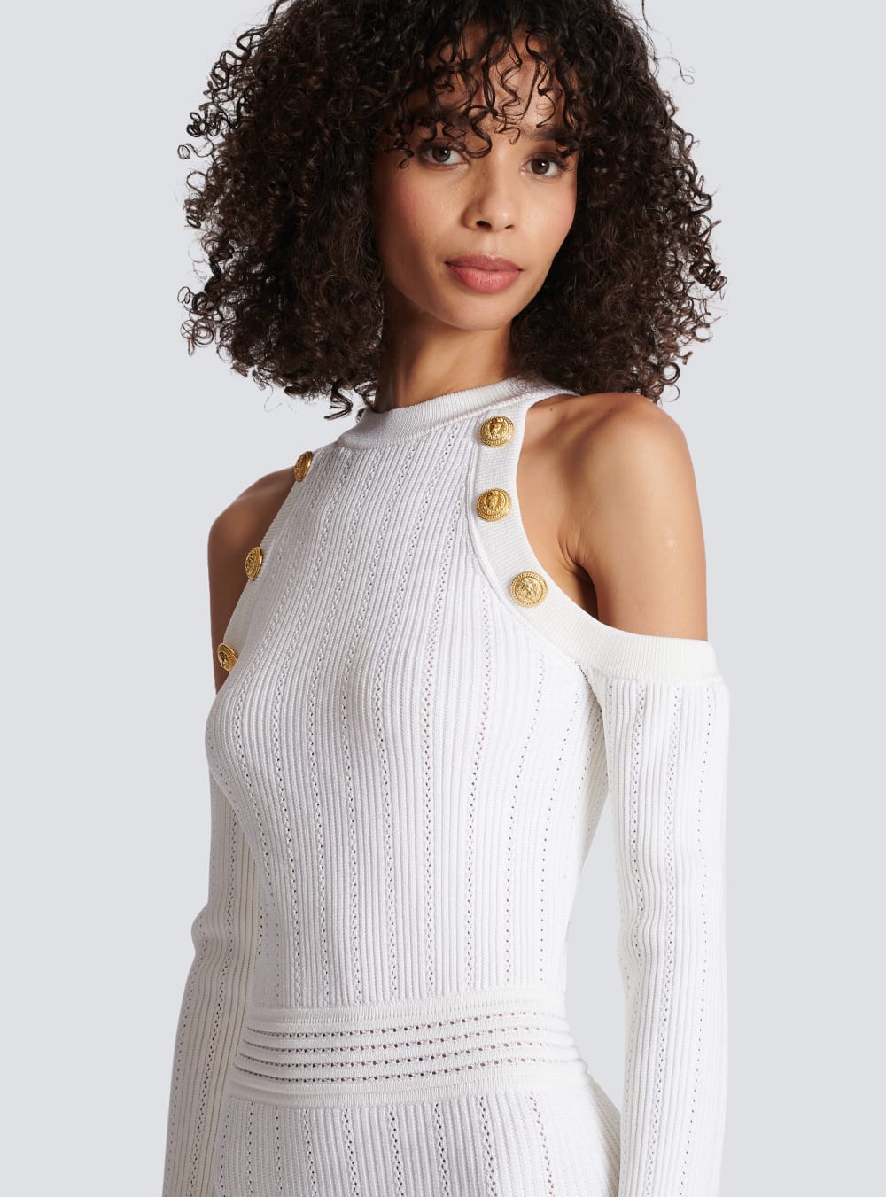 Women's Balmain Mid-length Knit Dress White | USA 5yUCaHGm