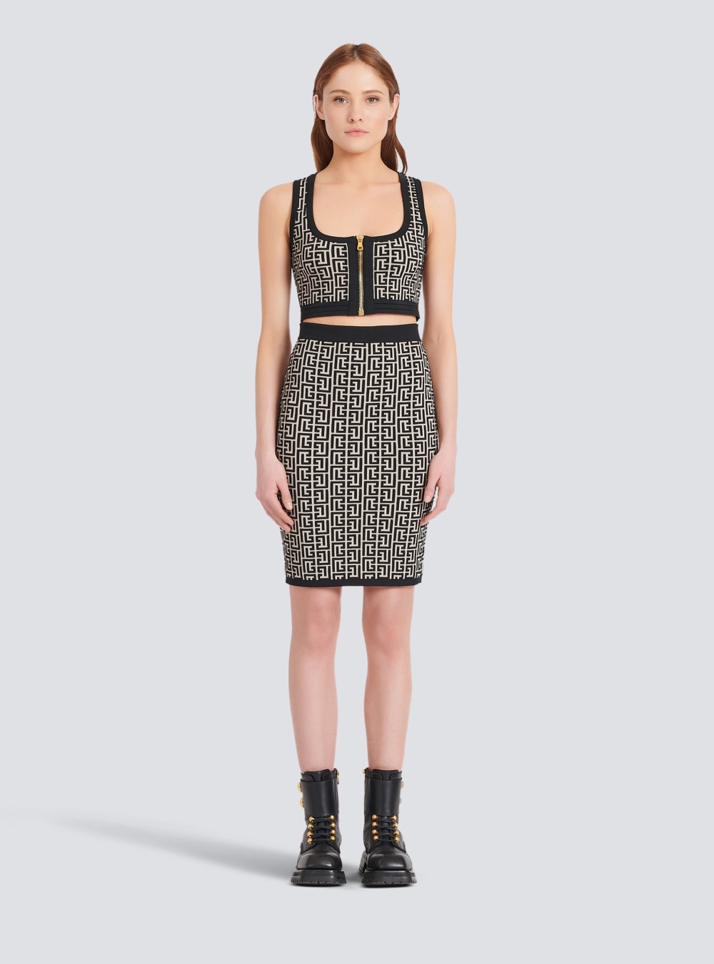 Women's Balmain Mid-length Knit With Monogram Skirts Black | USA kKN0dNax