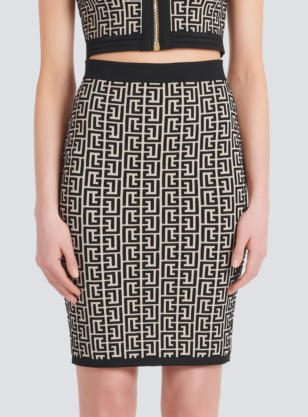 Women's Balmain Mid-length Knit With Monogram Skirts Black | USA kKN0dNax