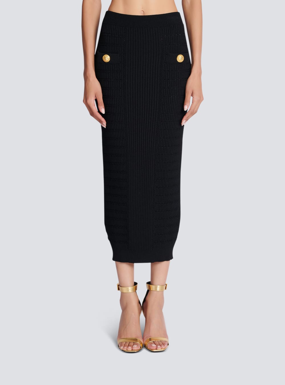 Women's Balmain Midi Knit Skirts Black | USA SVPclmpV