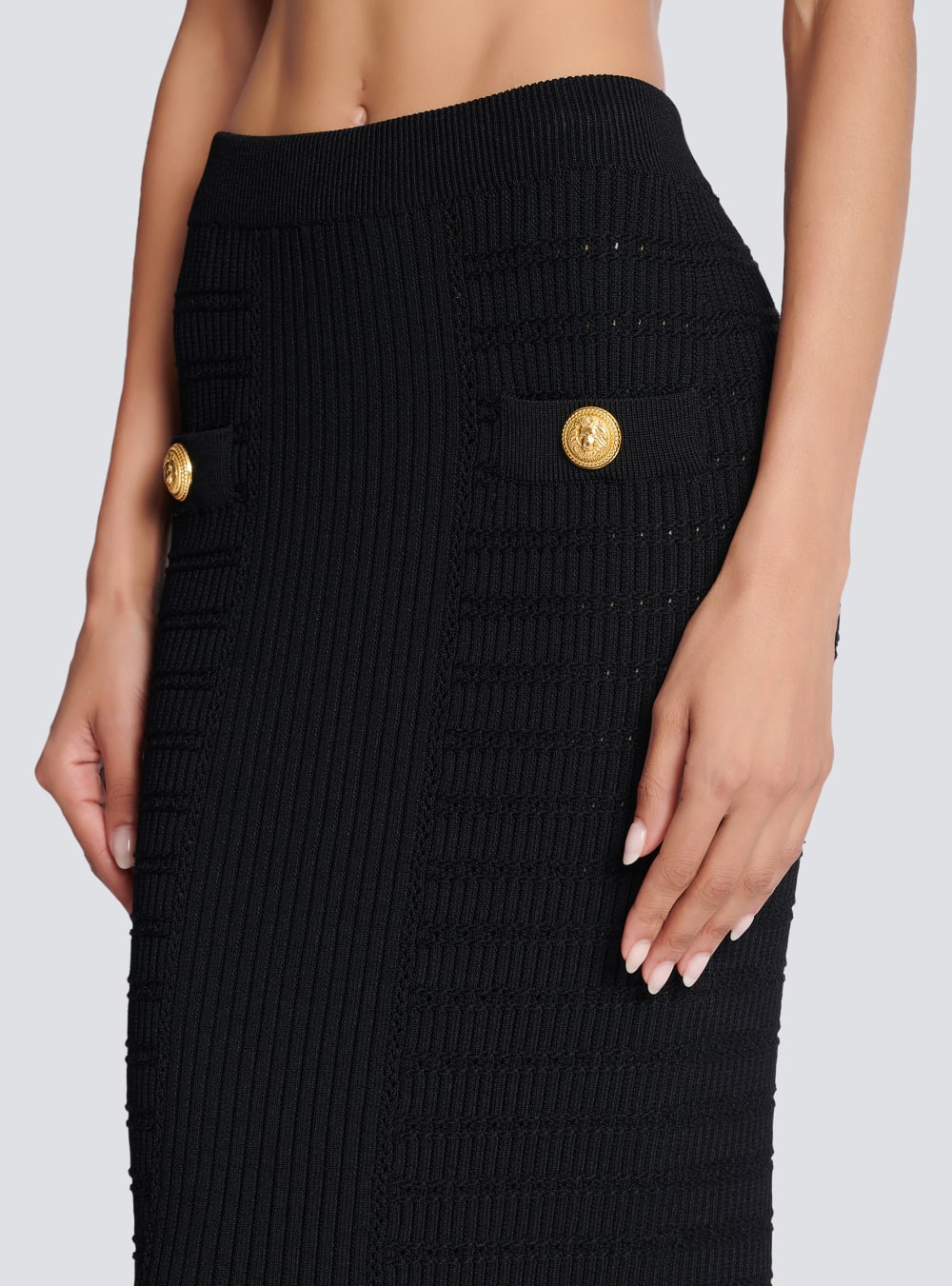 Women's Balmain Midi Knit Skirts Black | USA SVPclmpV