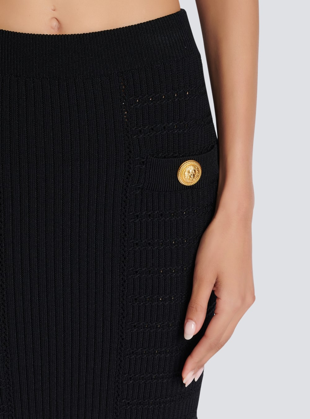 Women's Balmain Midi Knit Skirts Black | USA SVPclmpV