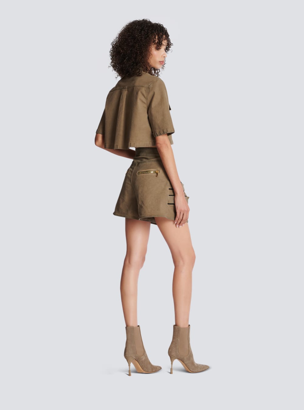 Women's Balmain Military Cotton Cropped Shirts Khaki | USA yoouxlYz