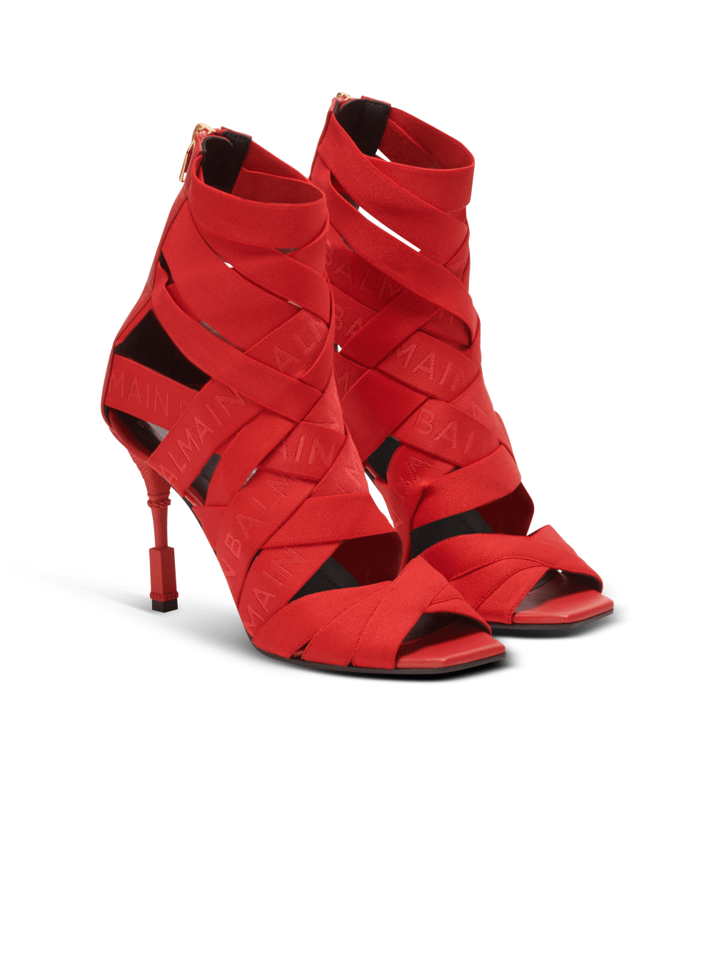 Women's Balmain Moneta Leather And Elastic With Logo Sandals Red | USA UWtv6xoa