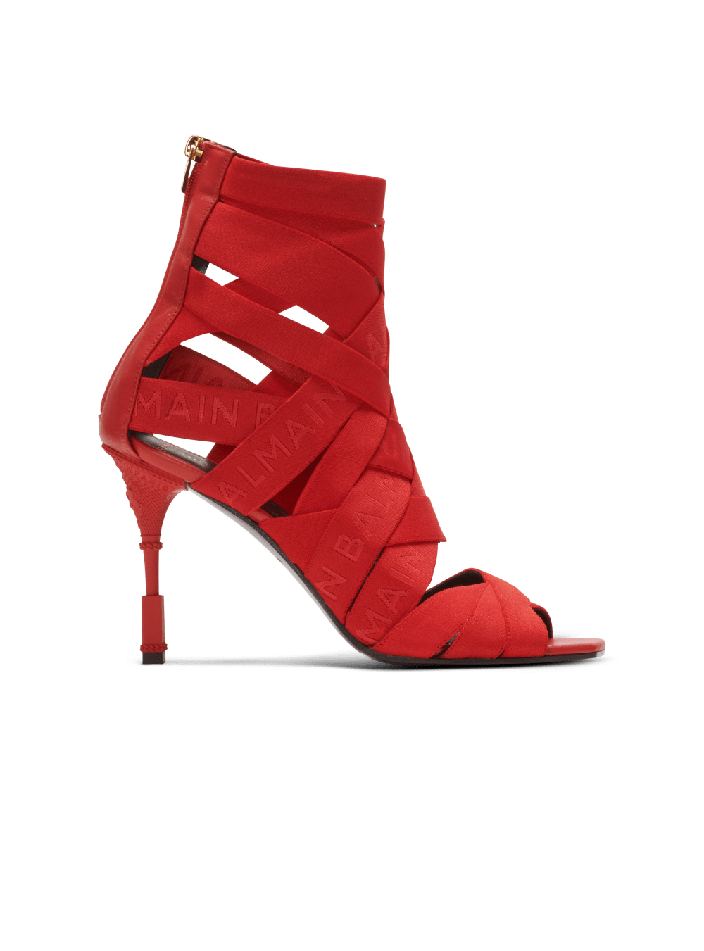 Women\'s Balmain Moneta Leather And Elastic With Logo Sandals Red | USA UWtv6xoa