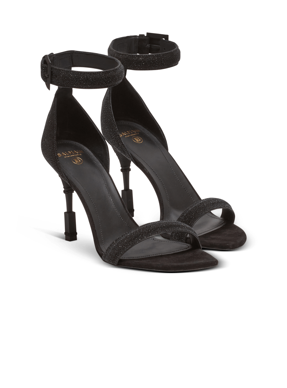 Women's Balmain Moneta Leather With Micro Beads Sandals Black | USA cBX5MRzk