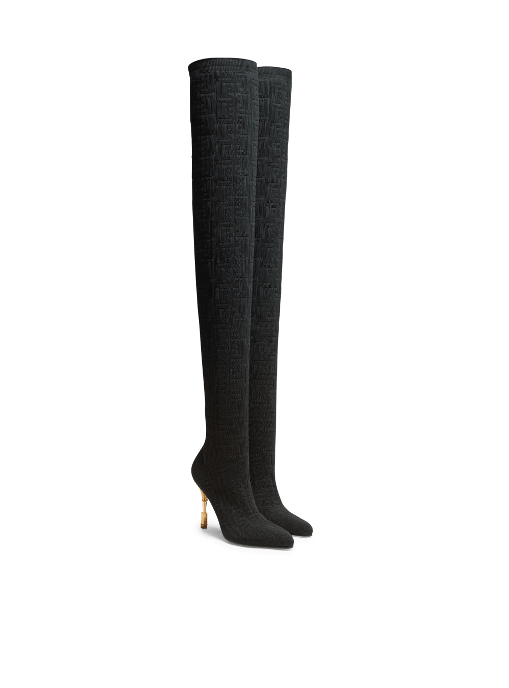 Women's Balmain Moneta Mesh Thigh With Monogram Boots Black | USA MHRajCYf