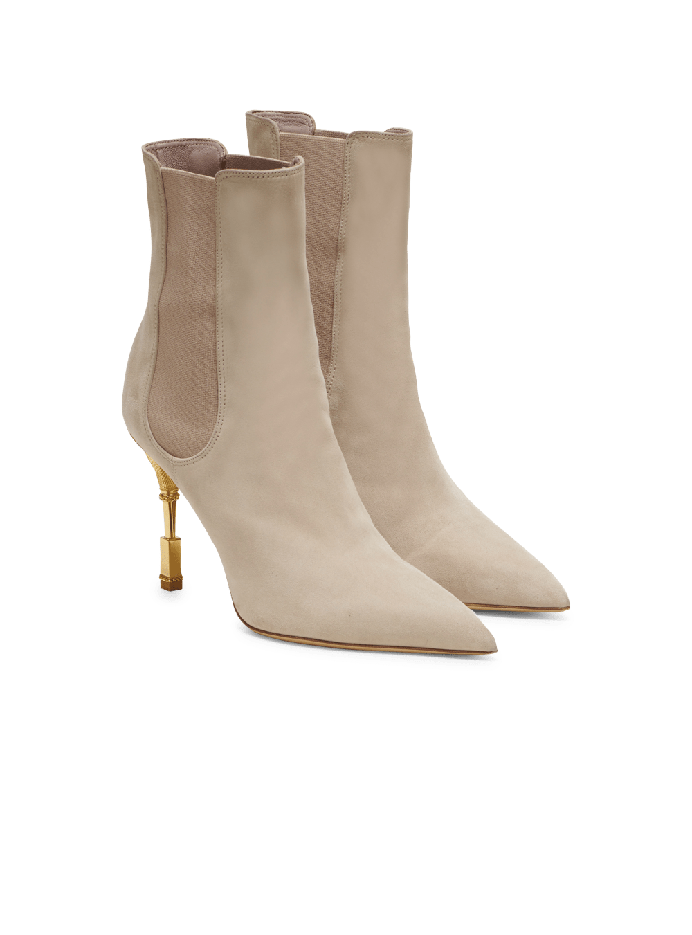 Women's Balmain Moneta Suede With Engraved Heel Ankle Boots Beige | USA 8UMSVwuJ