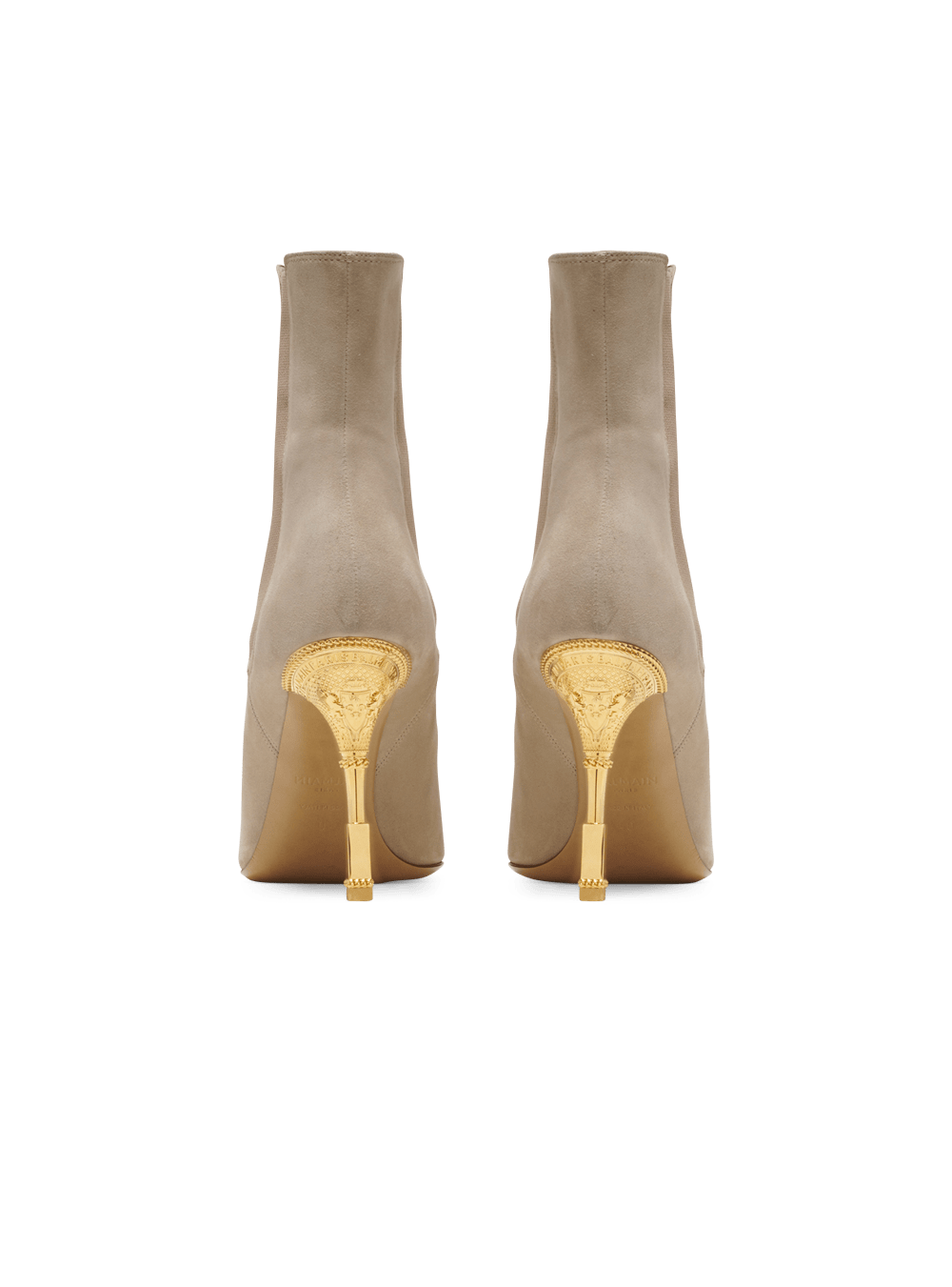 Women's Balmain Moneta Suede With Engraved Heel Ankle Boots Beige | USA 8UMSVwuJ