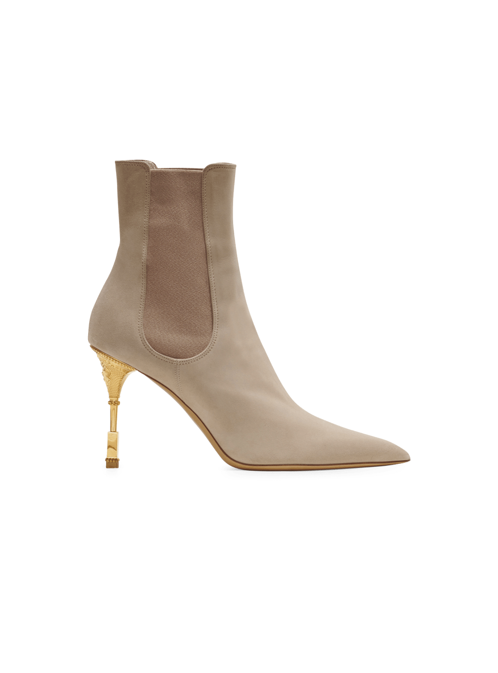 Women\'s Balmain Moneta Suede With Engraved Heel Ankle Boots Beige | USA 8UMSVwuJ