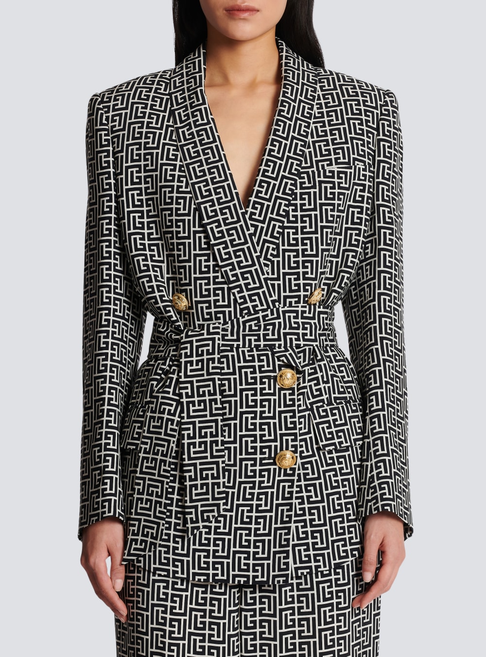 Women's Balmain Monogram Printed With Shawl Collar Jackets Black | USA FYRxy9Ga