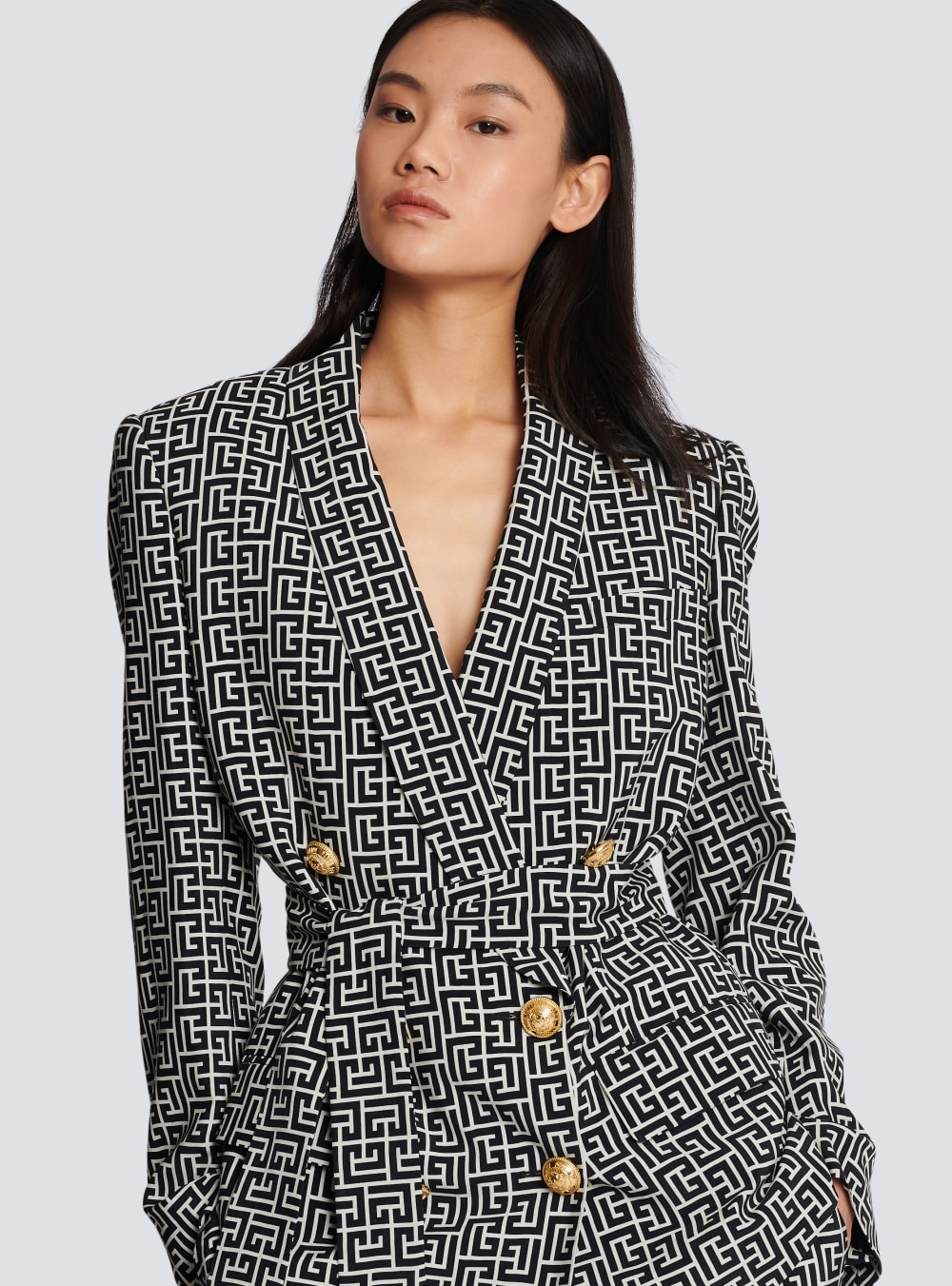 Women's Balmain Monogram Printed With Shawl Collar Jackets Black | USA FYRxy9Ga