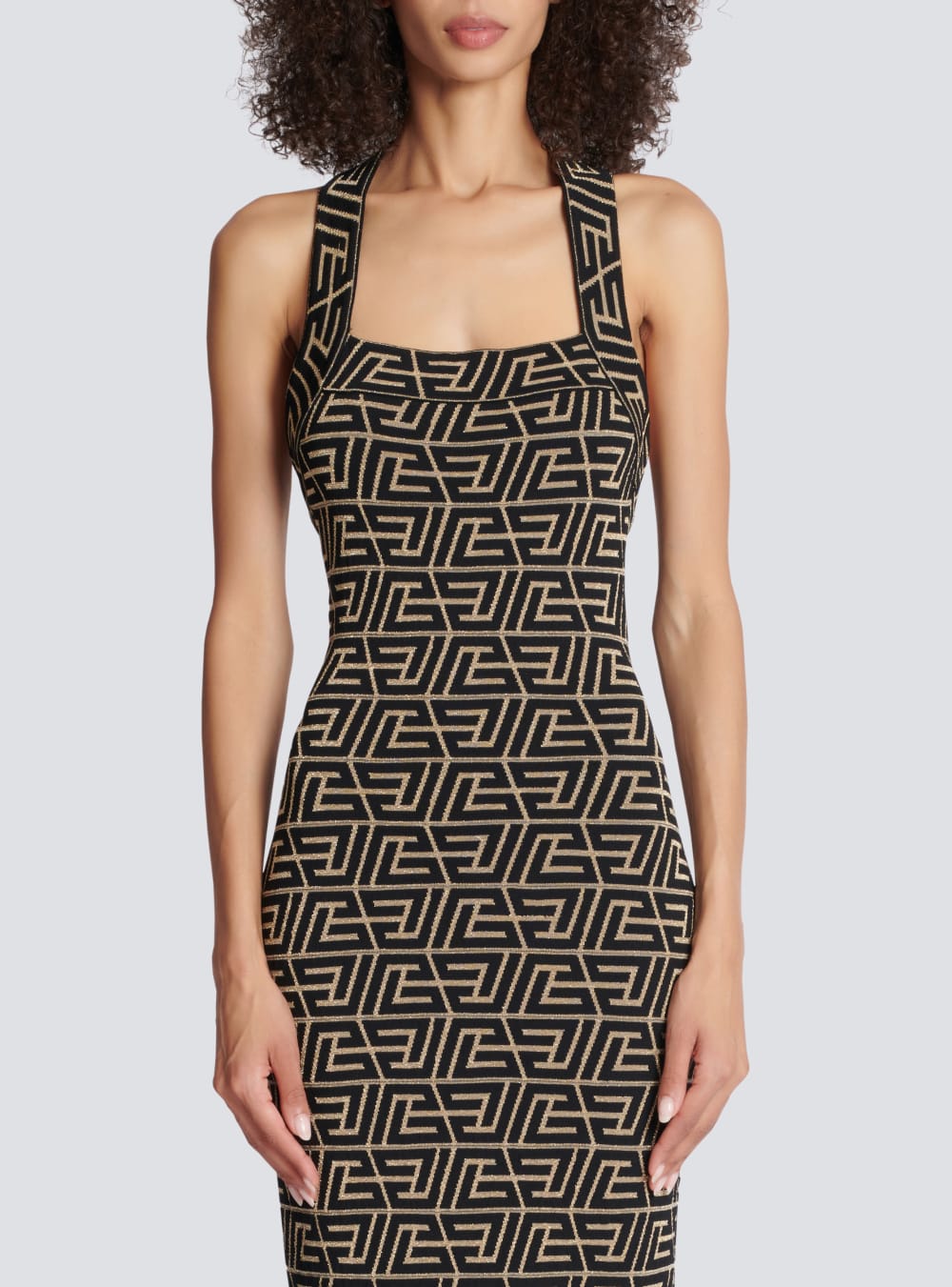 Women's Balmain Monogrammed Backless Knit Dress Gold | USA T63wSjB1